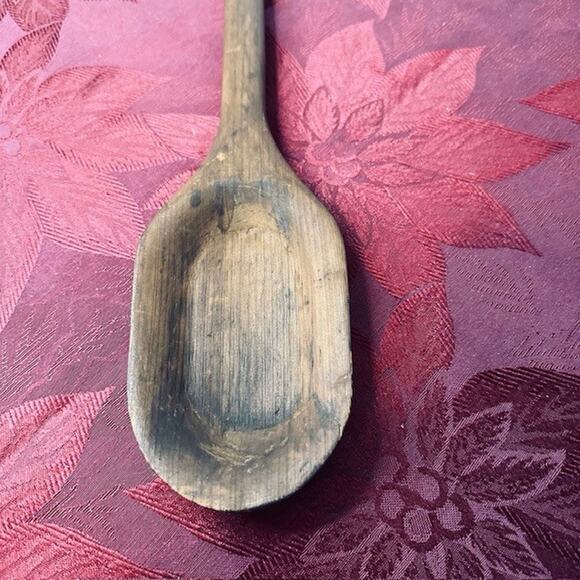 Vintage Wooden Brown Spoon, Large 18" x 3 1/2" Primitive Carved Folk Art - Picture 3 of 7